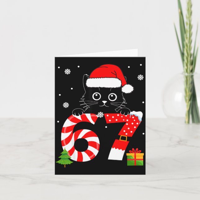 Christmas Family Black Cat 67 Six Seven Santa Men  Card (Front)