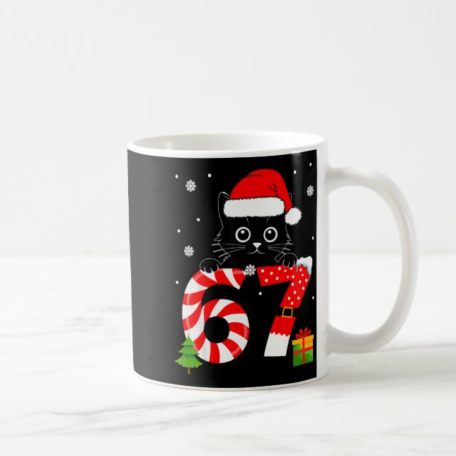 Christmas Family Black Cat 67 Six Seven Santa Men  Coffee Mug (Right)