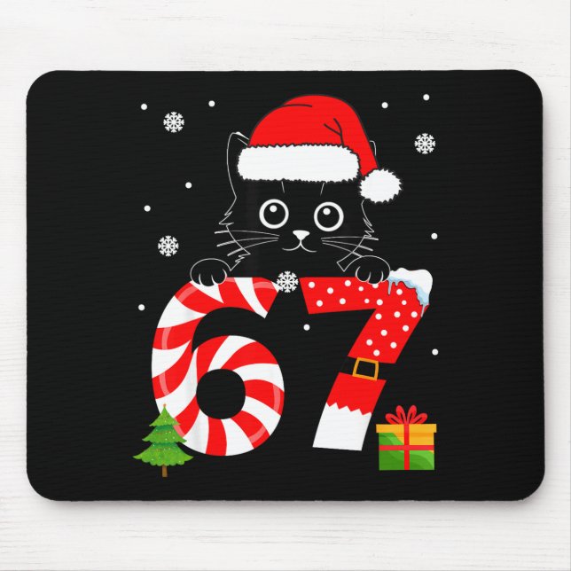 Christmas Family Black Cat 67 Six Seven Santa Men  Mouse Pad (Front)