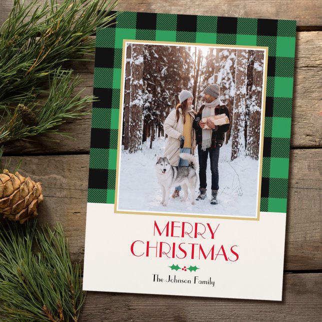 Christmas Family Custom Photo Rustic Green Folded Card (Creator Uploaded)