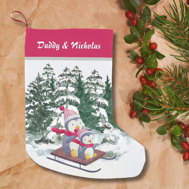 Christmas Family Fun Cute Penguins on a sleigh Small Christmas Stocking (Creator Uploaded)