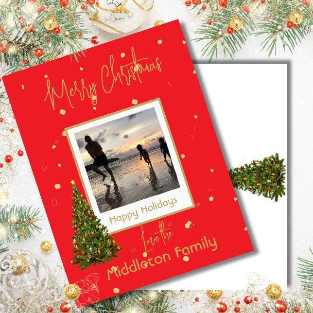 Christmas Family Gold Red Tree Holiday  Postcard (Creator Uploaded)