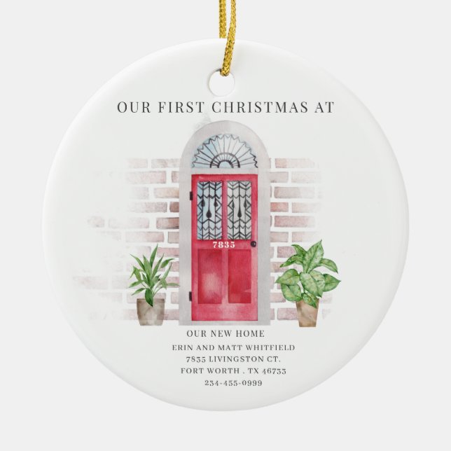 Christmas Family Home New Address Ceramic Ornament (Front)