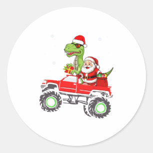 christmas family matching santa truck dinosaur boy classic round sticker