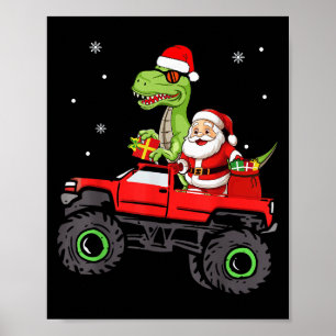 Christmas Family Matching Santa Truck Dinosaur Boy Poster