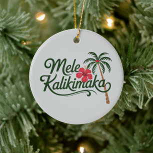 Christmas Family Mele Kalikimaka Hawaii Beach  Ceramic Ornament