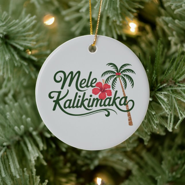 Christmas Family Mele Kalikimaka Hawaii Beach  Ceramic Ornament (Tree)