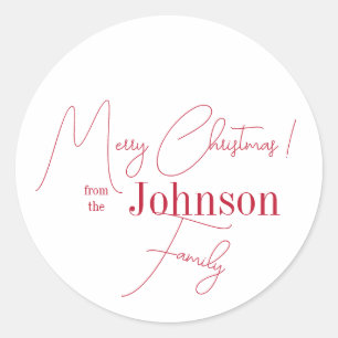 Christmas Family Name Red and White Classic Round Sticker