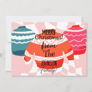 Christmas Family Name Ugly Sweater Pink Holiday Card