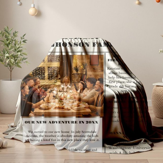 Christmas Family Newspaper + Year In Review Photo  Fleece Blanket (Creator Uploaded)