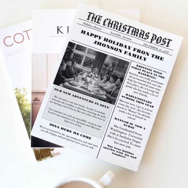 Christmas Family Newspaper + Year In Review Photo  Invitation (Creator Uploaded)
