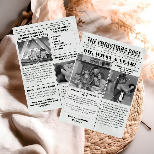 Christmas Family Newspaper + Year In Review Photo  Invitation (Creator Uploaded)