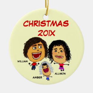 Christmas Family of Three Cartoon Ceramic Ornament