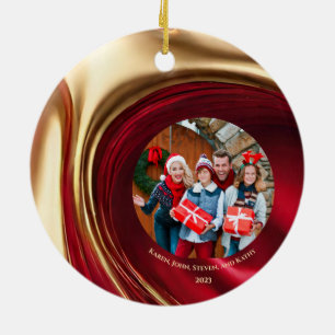Christmas Family Ornament-Red and Gold- Ceramic Ornament