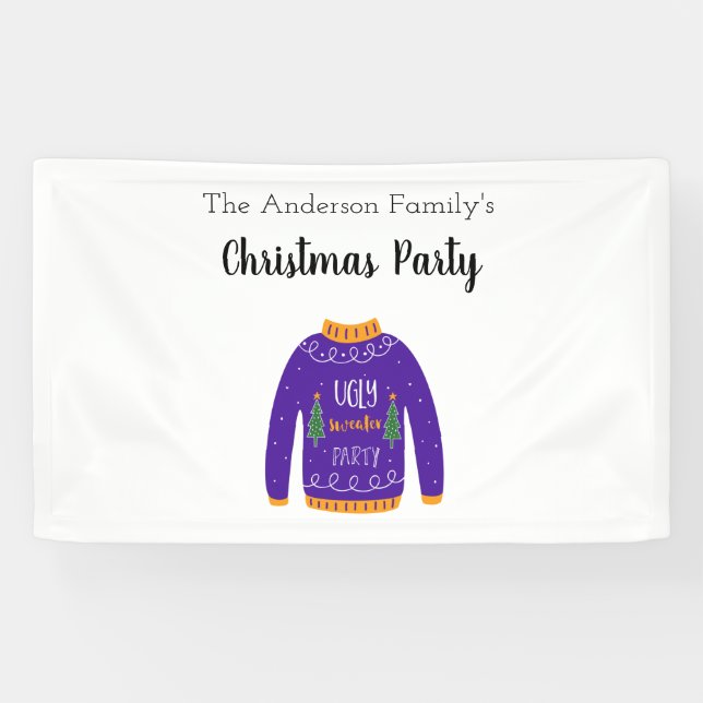 Christmas family party ugly sweater blue white banner (Horizontal)