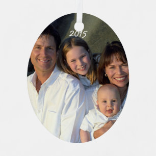 Christmas Family Photo Aged Damask Ornament