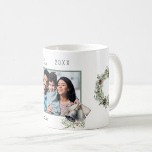 Christmas family photo bells cone pine wreath coffee mug