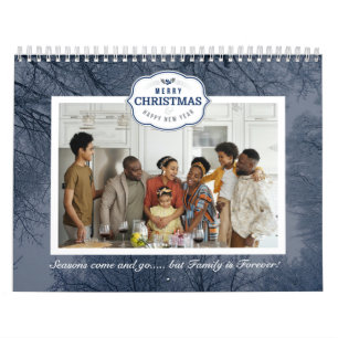 Christmas Family Photo Blue Gray Quote Text Calendar