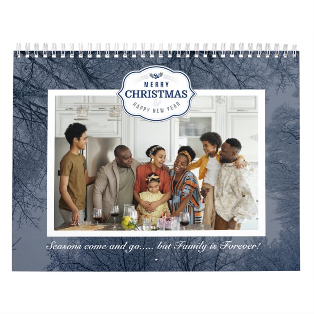 Christmas Family Photo Blue Grey Quote Text Calendar (Cover)