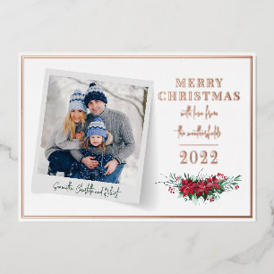 Christmas Family Photo Botanical Rose Gold Foil Holiday Card