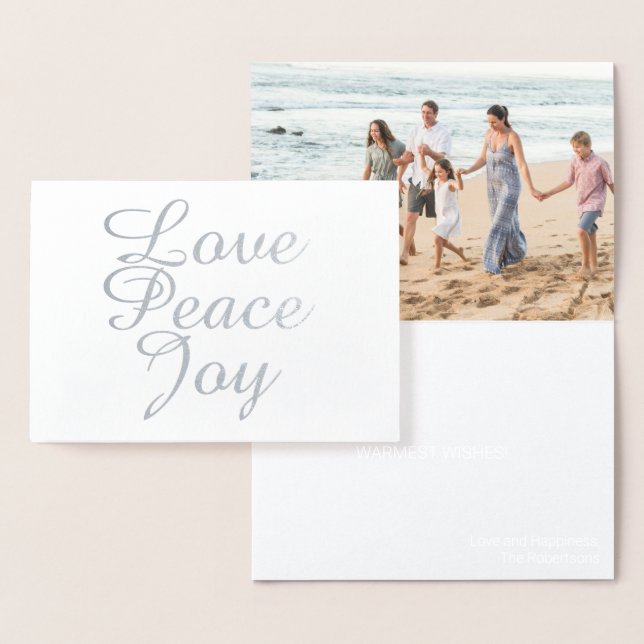 CHRISTMAS FAMILY PHOTO CARD PEACE LOVE JOY IN FOIL (Display)