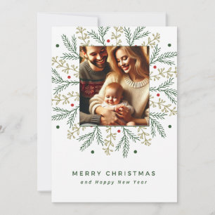 Christmas Family Photo Card with Pine Branch Desig
