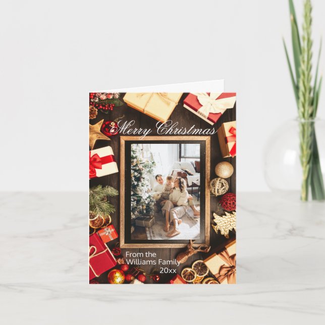 Christmas Family Photo Chalk Board Frame Card (Front)