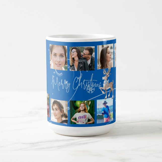 Christmas Family Photo Collage Blue Deer Coffee Mug (Center)