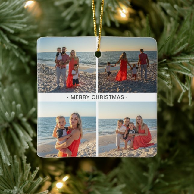 Christmas Family Photo Collage Ceramic Ornament (Tree)