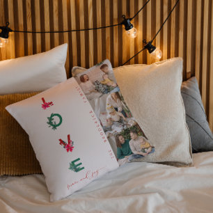 Christmas Family Photo Collage   Love Peace Joy Cushion