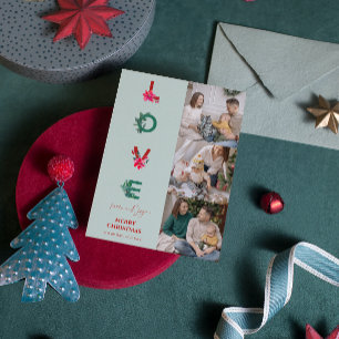 Christmas Family Photo Collage   Love Peace Joy Holiday Card