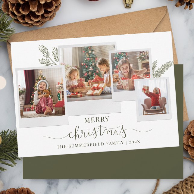 Christmas Family Photo Collage Script Modern Holiday Card (Christmas Multi Photo Collage Script Typography Family Greetings)