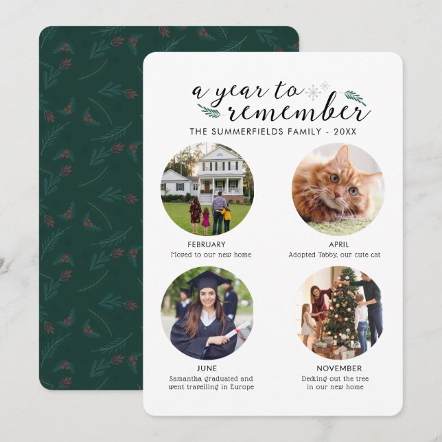 Christmas Family Photo Collage Year in Pictures Holiday Card (Front/Back)