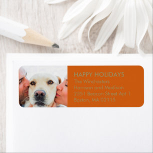 Christmas family photo custom modern orange spice return address label