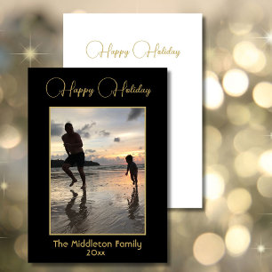 Christmas Family Photo Elegant Black Gold Merry  Holiday Card