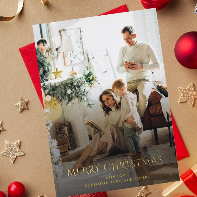 Christmas Family Photo Elegant Gold Foil Holiday Card (Christmas Greetings Family Photo Gold Foil)