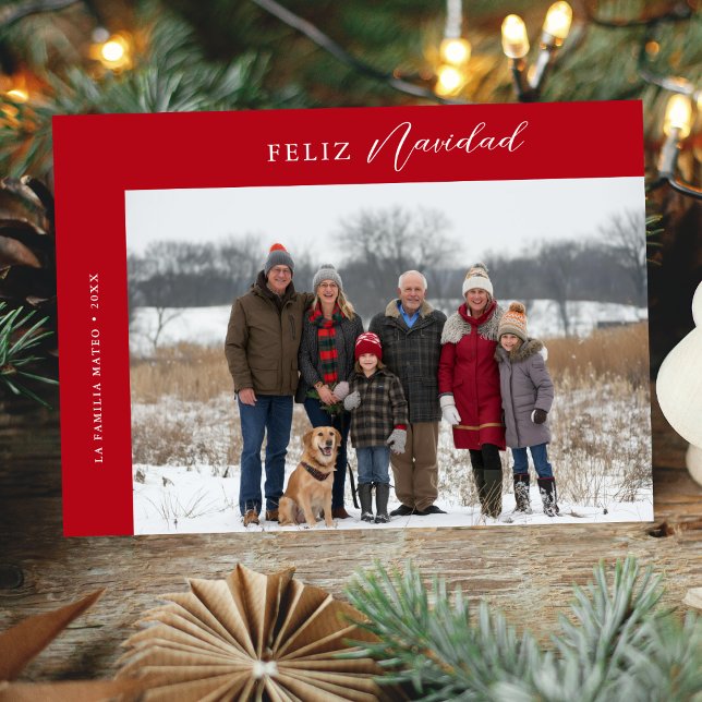 Christmas Family Photo Feliz Navidad Red Holiday Card (Creator Uploaded)