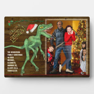 Christmas Family Photo Funny Velociraptor Dinosaur Plaque