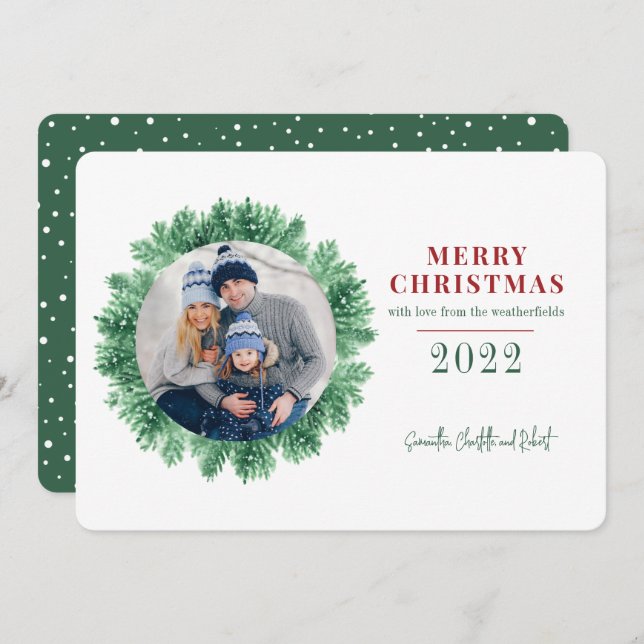 Christmas Family Photo Holidays Greenery Holiday Card (Front/Back)