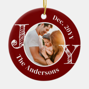 Christmas Family Photo Joy Modern Minimalist  Ceramic Ornament
