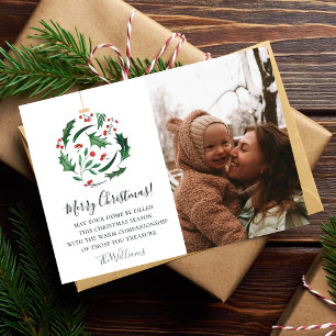 Christmas Family Photo l Floral Ball Red & Green Holiday Card