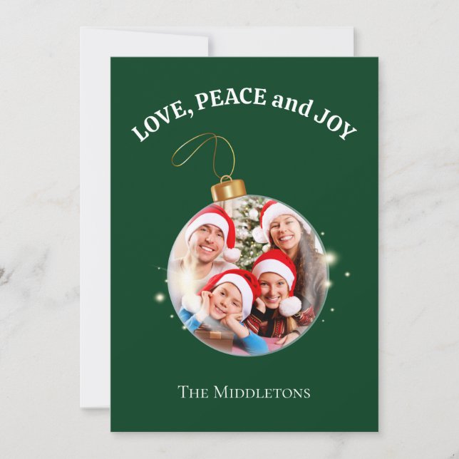 Christmas Family Photo Love Peace Joy Holiday Card (Front)