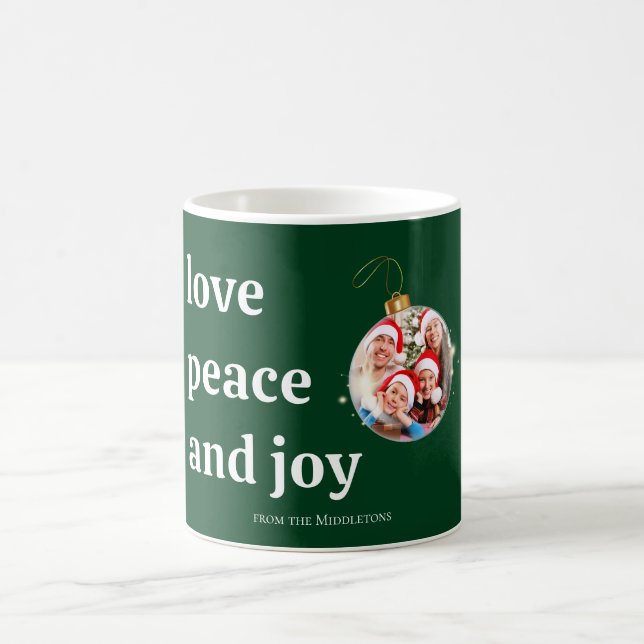 Christmas Family Photo Love Peace Joy Holiday Card Coffee Mug (Center)