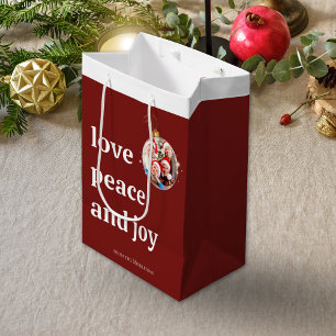 Christmas Family Photo Love Peace Joy Holiday Medium Gift Bag