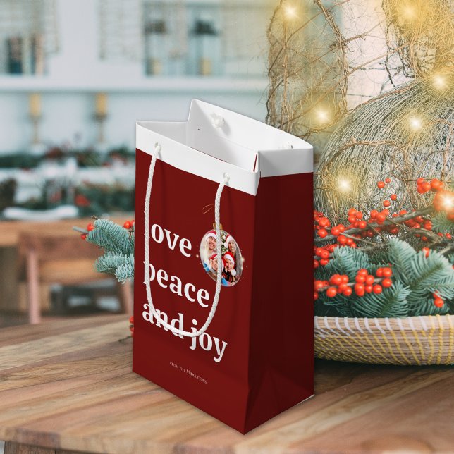 Christmas Family Photo Love Peace Joy Holiday Small Gift Bag (Creator Uploaded)