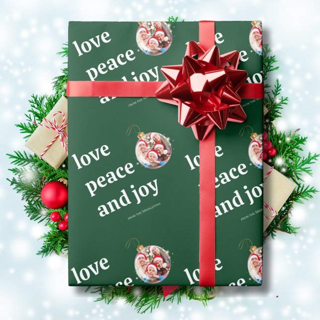 Christmas Family Photo Love Peace Joy Holiday Wrapping Paper (Creator Uploaded)