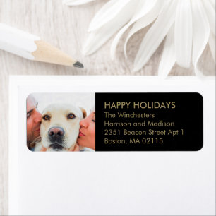 Christmas family photo modern gold black address return address label