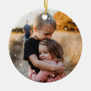 Christmas Family Photo Modern Gold Stars Ceramic Ornament