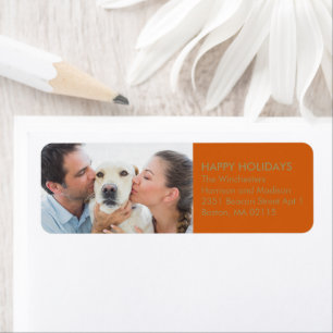 Christmas family photo orange spice gold modern return address label