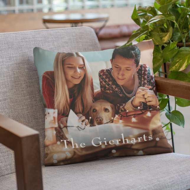 Christmas Family Photo Personalised Holiday Cushion (Christmas Photo with Pet Throw Pillow)